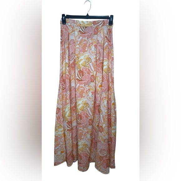 Aakaa Pink and Yellow Pleated Maxi Skirt Resort Wear - Picture 1 of 5